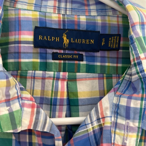 Ralph Lauren Blue Green White Plaid Button Down Shirt Classic Fit Small - Picture 3 of 3